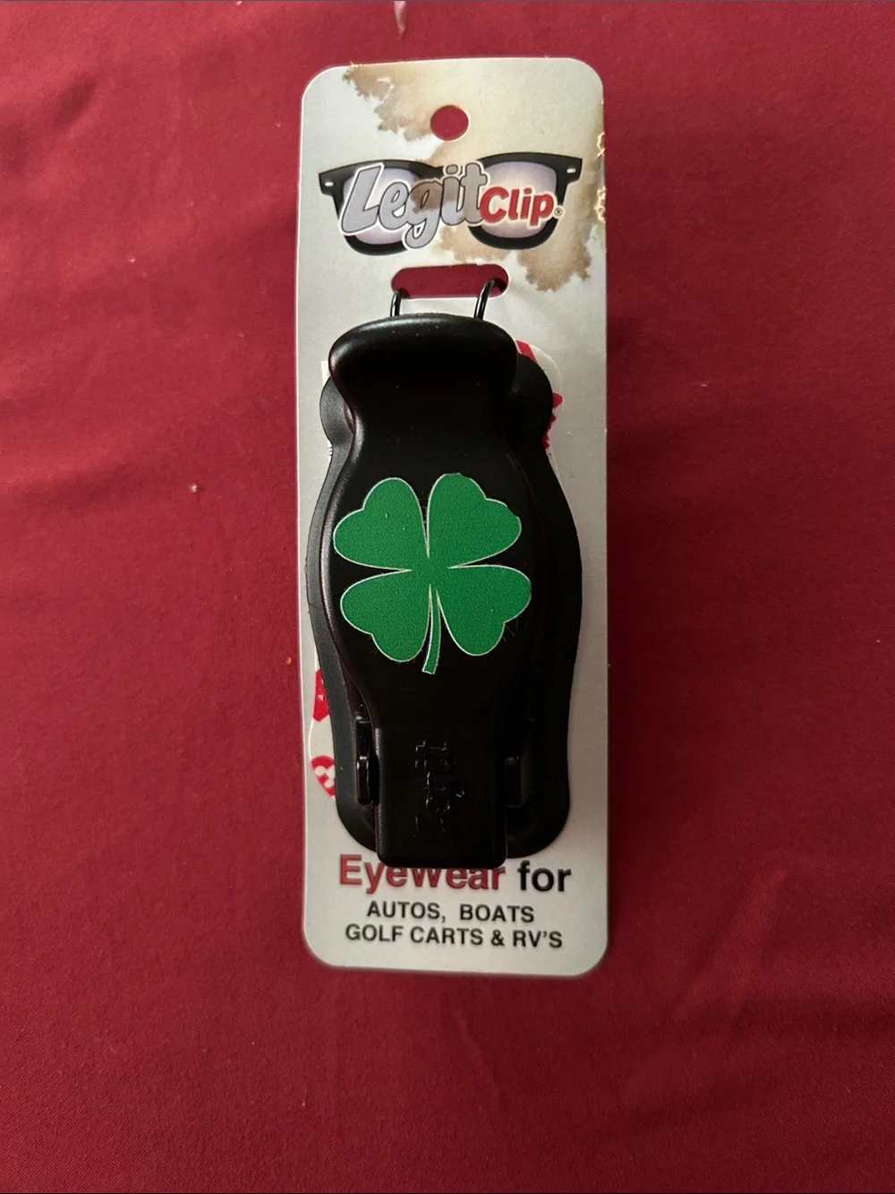 Black Eyewear Clip with Green Clover Design